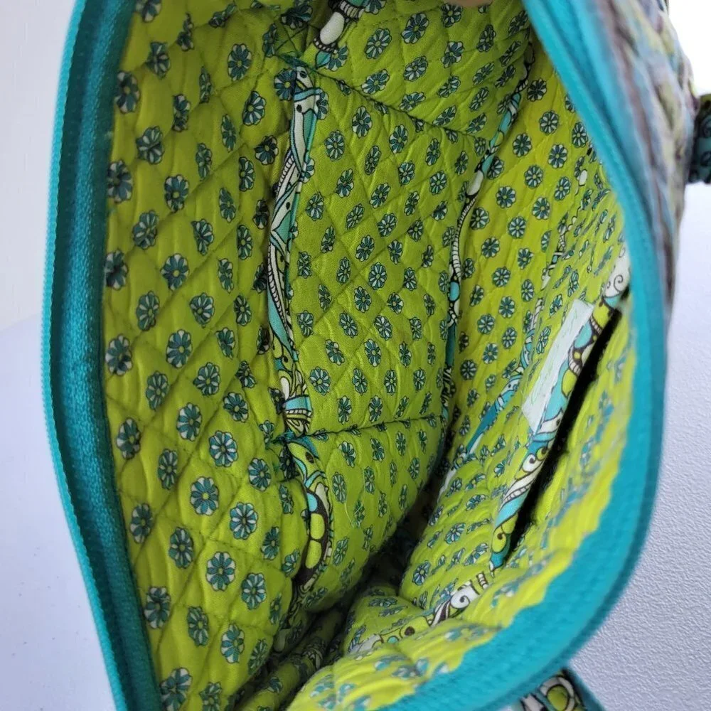Vera Bradley Peacock Pattern Pocket Zip Lock Purse Shoulder Tote Bag Quilted